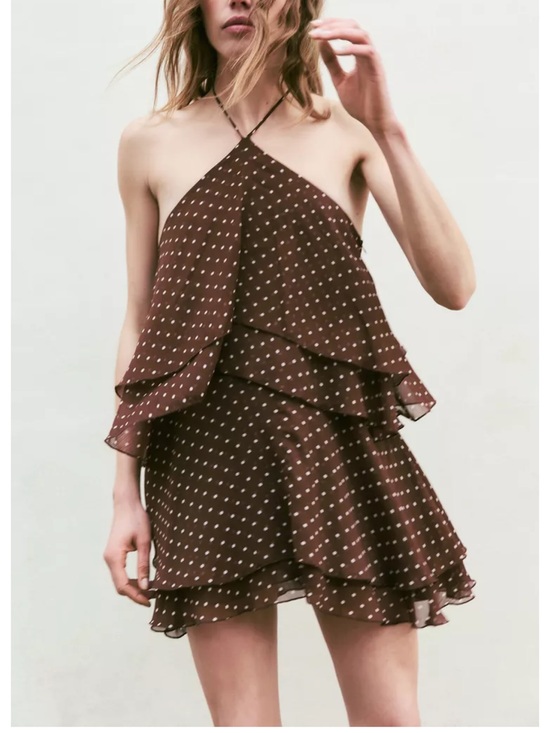 Zara Dresses & Skirts - NWT Zara Brown Polka Dot Layered Halter Dress
